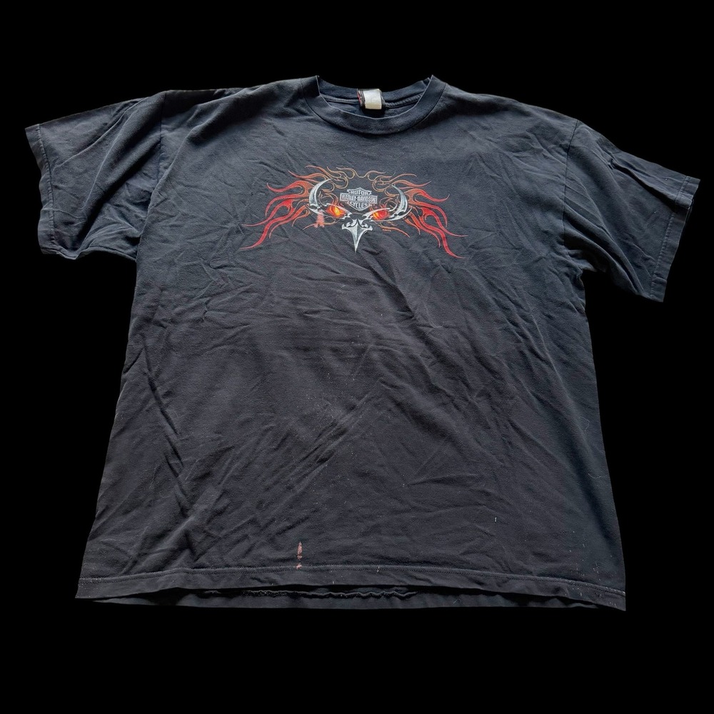 Y2K Harley-Davidson Naples Florida T-Shirt 2X Black Eagle Flames 2003